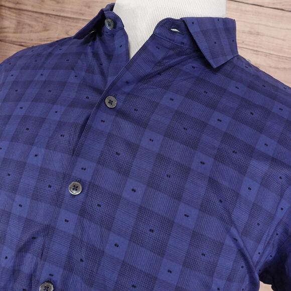 Zachary Prell Shirt Mens XL Blue Short Sleeve Button Front Cotton Plaid Casual - Picture 2 of 9